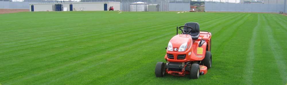 First cut for the turf on a new construction rugby pitch at HMP Featherstone near Wolverhampton,. The maintenance was part of the landscaping package we carried out.